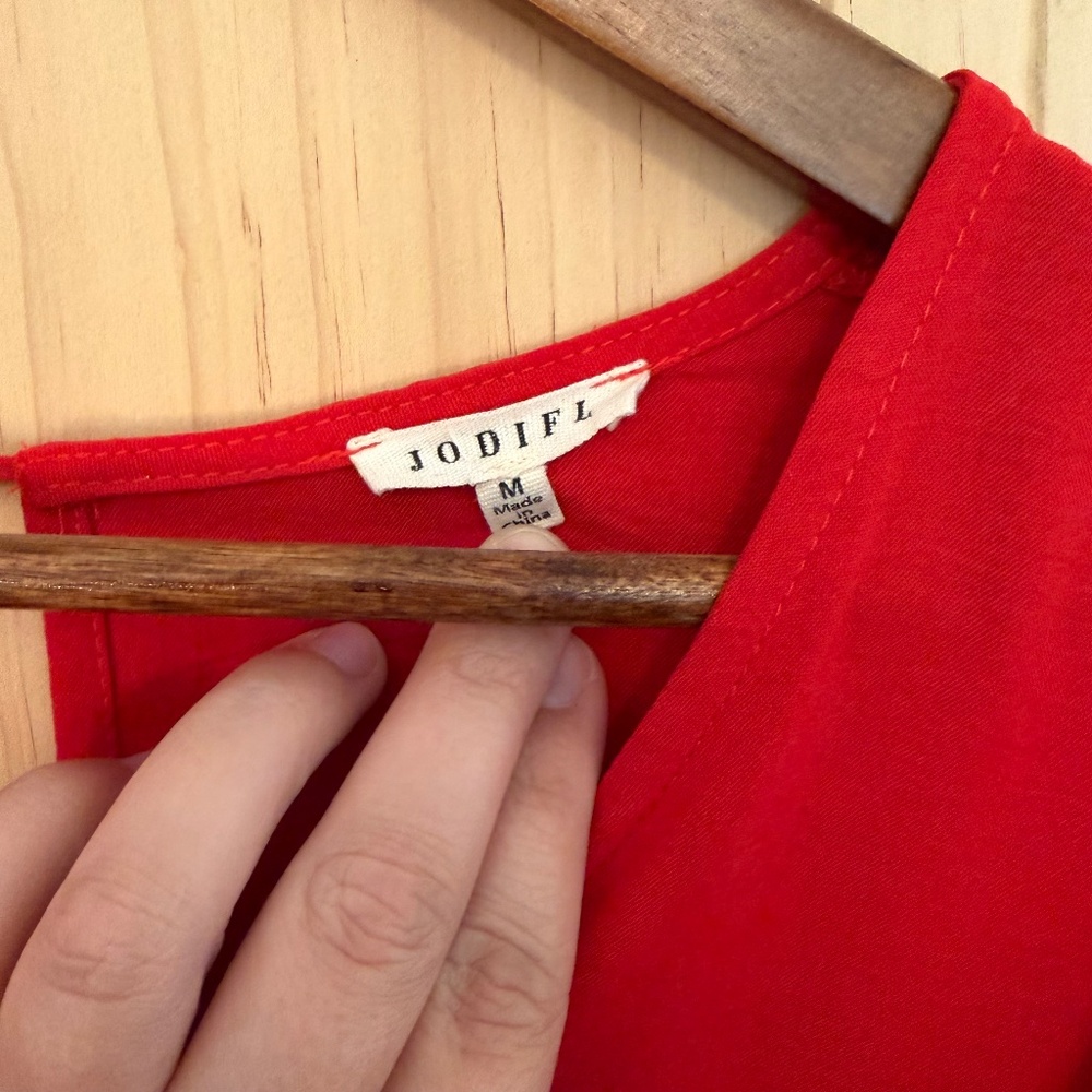 Red Babydoll Dress with ruffle hem and sleeves - Picture 4 of 5